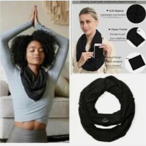 Beyond Yoga Infinity Scarf in charcoal with hidden zippered pocket